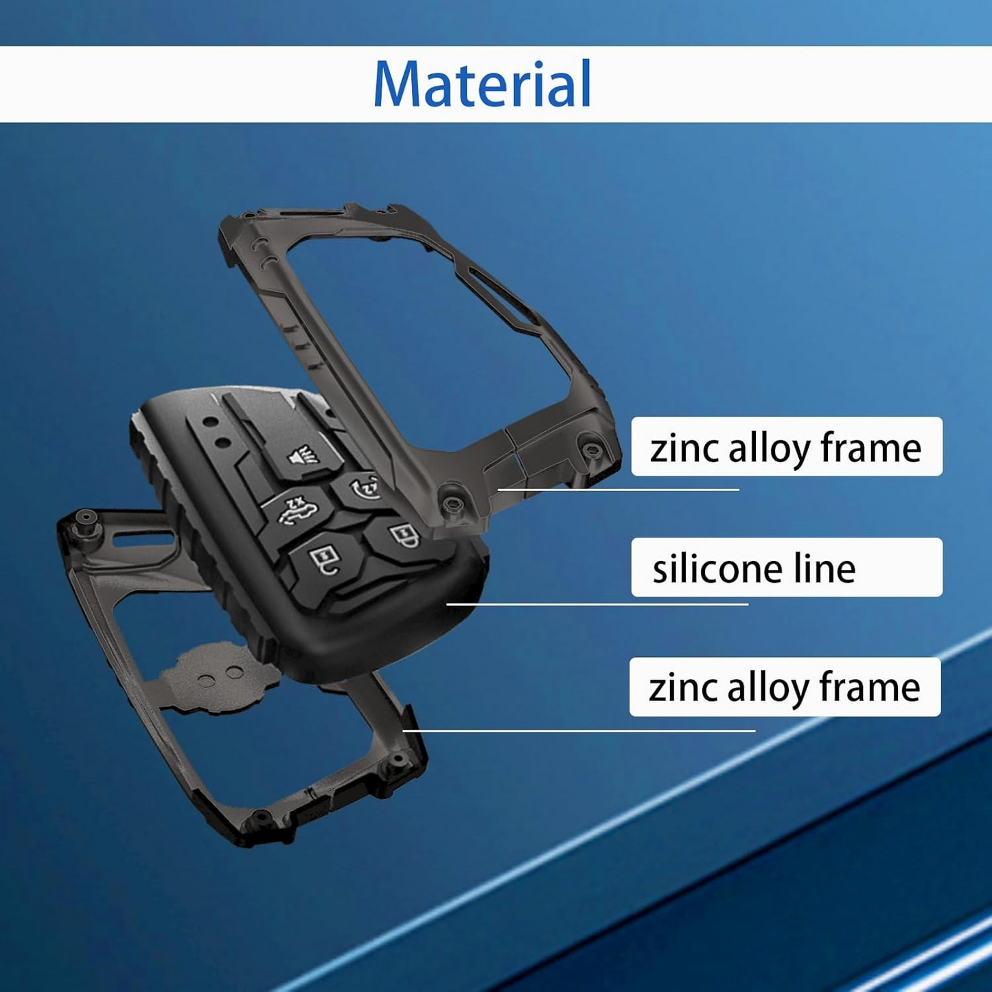 Key Fob Case Cover 5-Button Compatible with GMC Remote Fob Case Metal Shell with Key Chain Protector Key Case Shell with Keychain