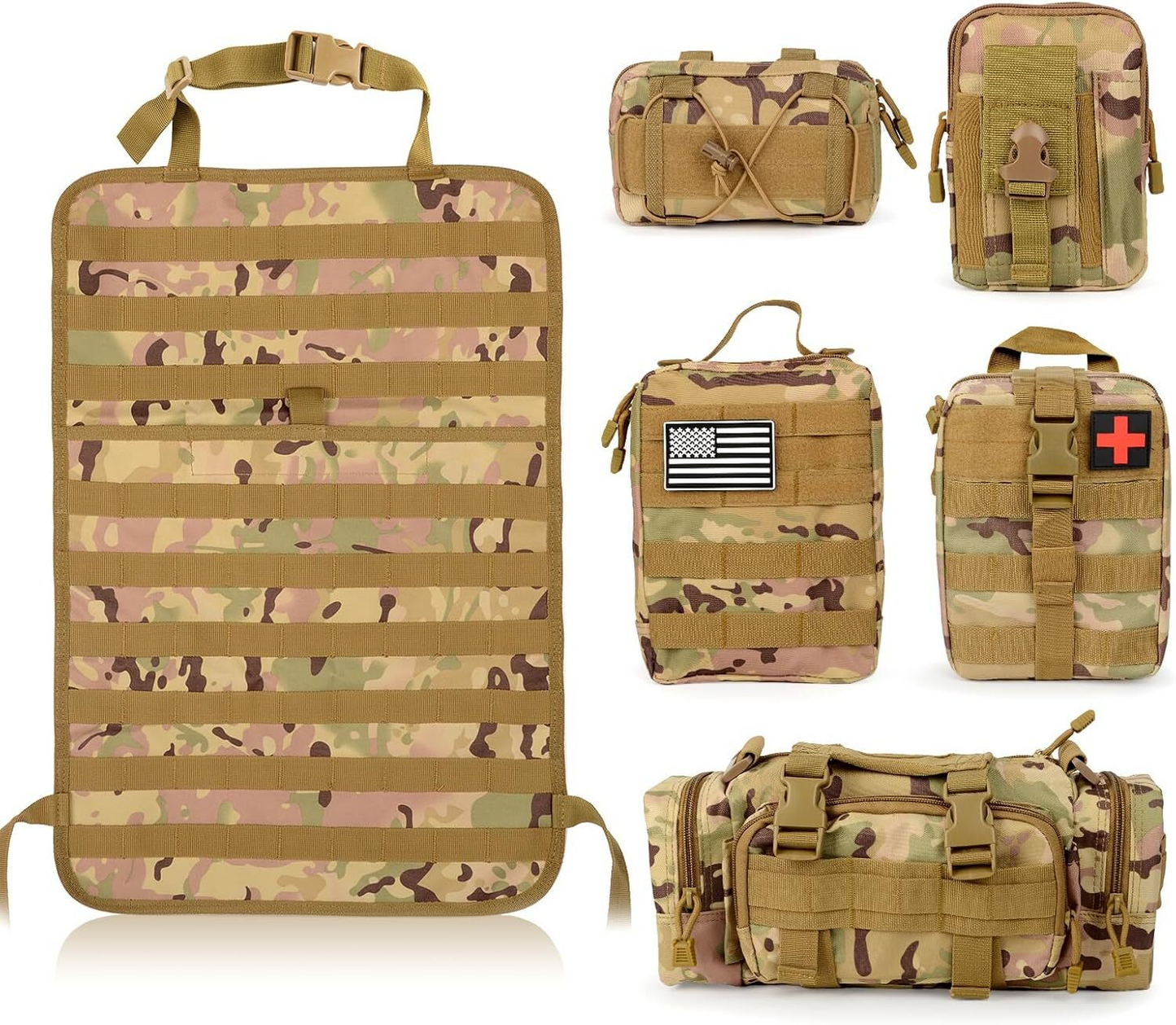 MAIKER Tactical Car Seat Back Organizer Upgrade Vehicle Panel Organizer with 5 Detachable Molle Pouch, Universal fits for Most of Vehicle