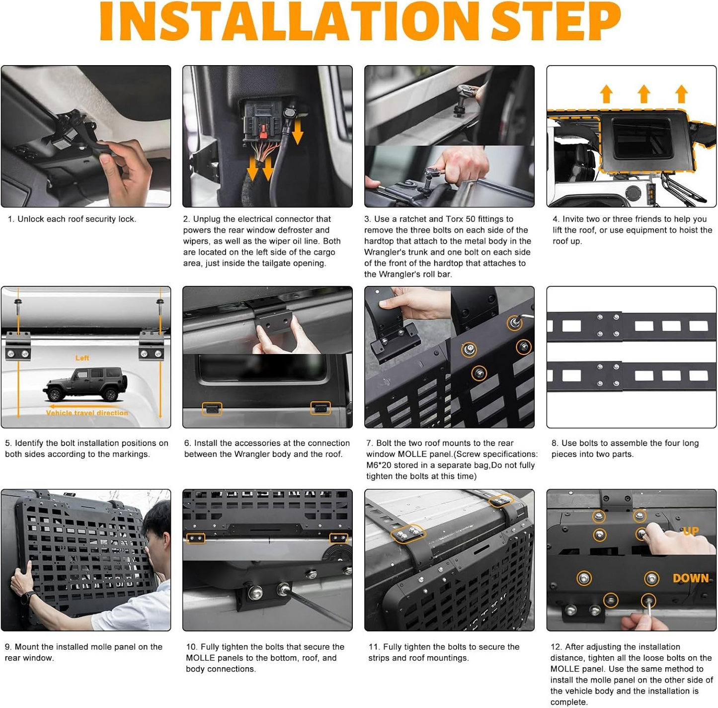 2 Pack Rear Window Molle Panel, Modular Storage Panel System Rear Window Protective Decoration Compatible with 2007-2018 Jeep Wrangler JK 4 Doors-Aluminum Alloy (Driver Side and Passenger Side)