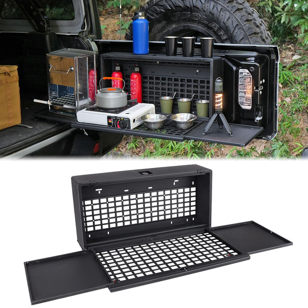 Multi-Functional Rear Foldable Table Cargo Shelf Storage Molle Panel Camping Desk (07-18 Jeep Wrangler JK JKU / 18-24 Jeep Wranger JL JLU）