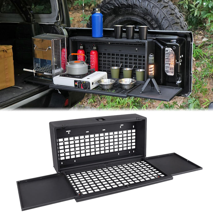 Multi-Functional Rear Foldable Table Cargo Shelf Storage Molle Panel Camping Desk (07-18 Jeep Wrangler JK JKU / 18-24 Jeep Wranger JL JLU）
