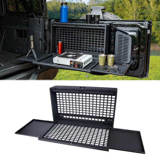 Tailgate Table Storage Lock Box Multi-Functional Rear Foldable Table Cargo Shelf Storage Molle Panel Camping Desk (21-25 Ford Bronco, Not Fit Bronco Sport)