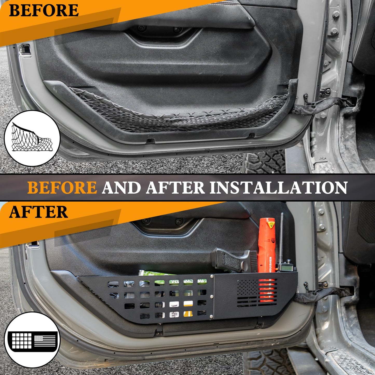 2 Pack Metal Front Door Pocket Storage Box (18-23 Jeep Wrangler JL JLU 4XE & 20-23 Gladiator JT)