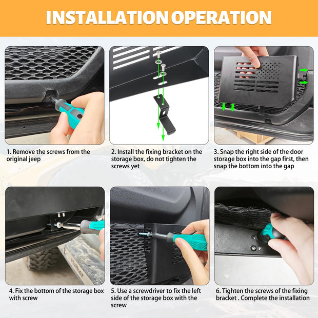 Metal Front Door Storage Box Door Side Insert Organizer Box Pockets (18-24 Jeep Wrangler JL 4XE JLU Rubicon Sport Sahara Gladiator JT)