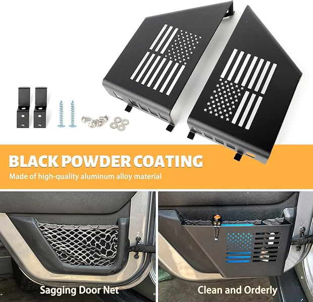 Metal Front & Rear Door Storage Box, Door Side Insert Organizer Box Pockets for 2007-2018 Jeep Wrangler JK 2/4 Door 2pcs(Black)