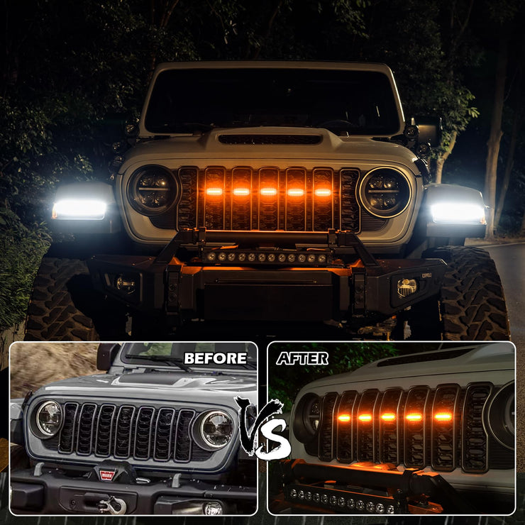 5PCS Amber LED Grille Lights (24-25 Jeep Wrangler JL JLU & Gladiator JT)