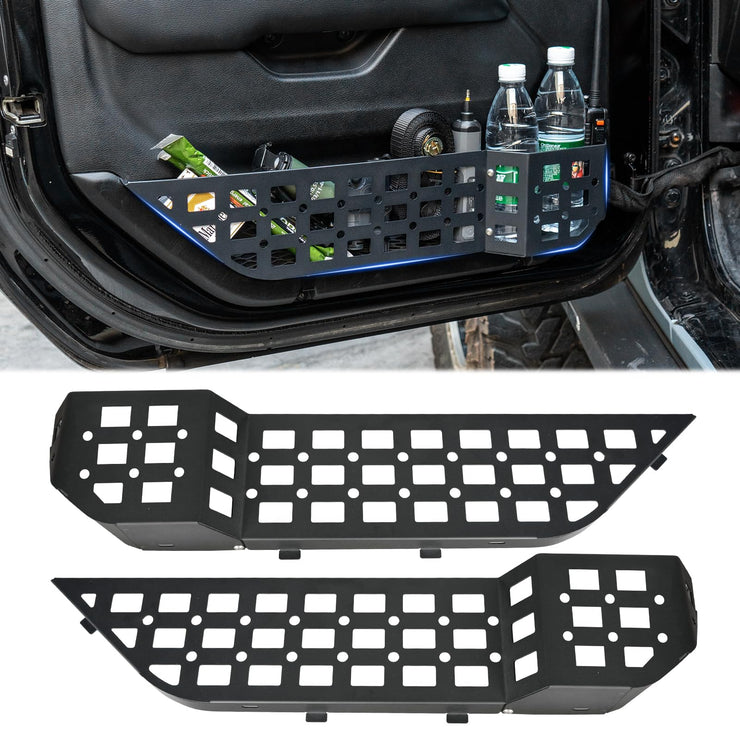 2PCMetal Front Door Storage Box Pockets (18-24 Jeep Wrangler JL JLU 4XE  & 20-24 Gladiator JT, Not Fit Power Seats)