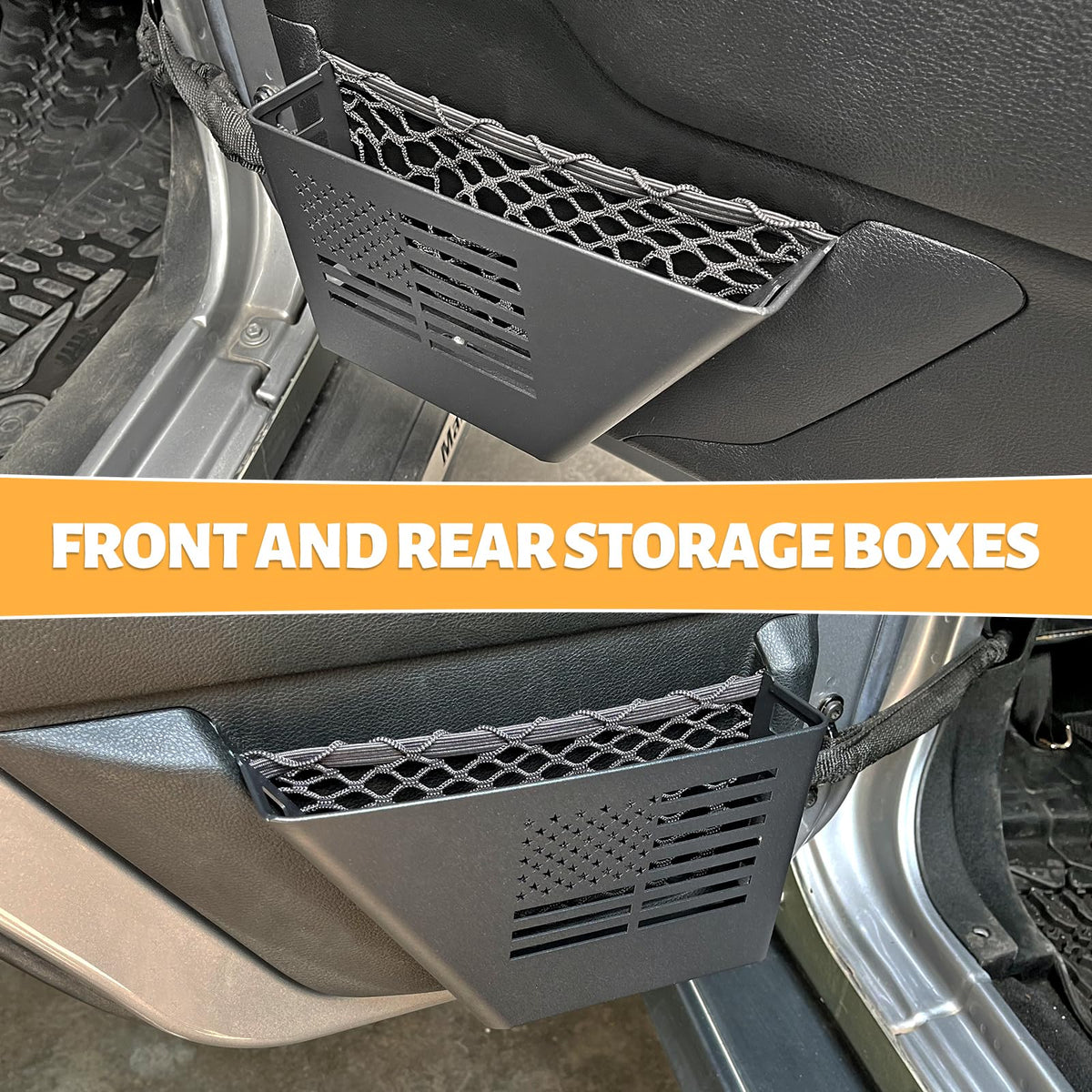 4PCS Front & Rear Steel Door Storage Box Pockets Insert Organizer for 2007-2018 Jeep Wrangler JK 4 Door, Replaces Sagging Nets