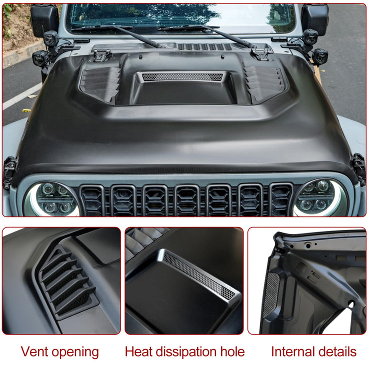 10th Anniversary Edition Metal Replacement Vented Heat Dispersion Hood (18-24 Jeep Wrangler JL JLU & 20-24 Gladiator JT, Not Fit Mojave and 392 Models)