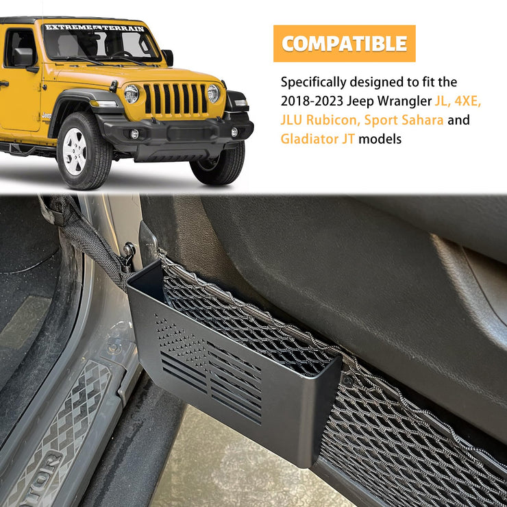 Metal Front Door Storage Box Door Side Insert Organizer Box Pockets (18-24 Jeep Wrangler JL 4XE JLU Rubicon Sport Sahara Gladiator JT)