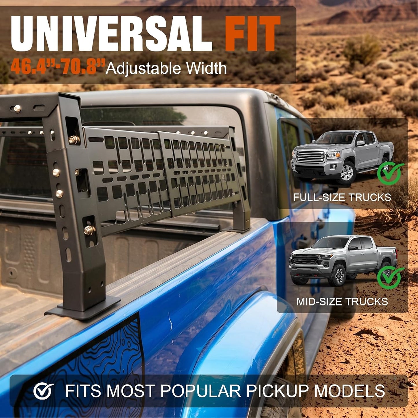 Universal Adjustable Truck Bed Rack, 3-Way Adjustable Width Length & Height, Ladder Rack with LED Lights & MOLLE Panels, 1100LBS Capacity for Gladiator JT Tacoma Frontier GMC Canyon Colorado Ranger