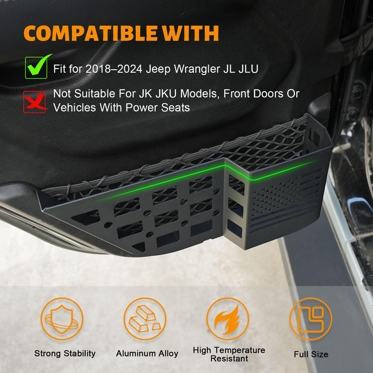 2PCS Metal Rear Door Side Insert Organizer Box for Replace Sagging Nets (18-24 Jeep Wrangler JL 4 Door)