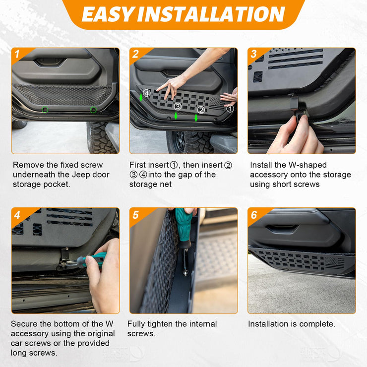 2 Pieces Metal Front Door Side Insert Organizers Box for Replace Sagging Nets (18-24 Jeep Wrangler JL JLU 4XE & 20-24 Gladiator JT)