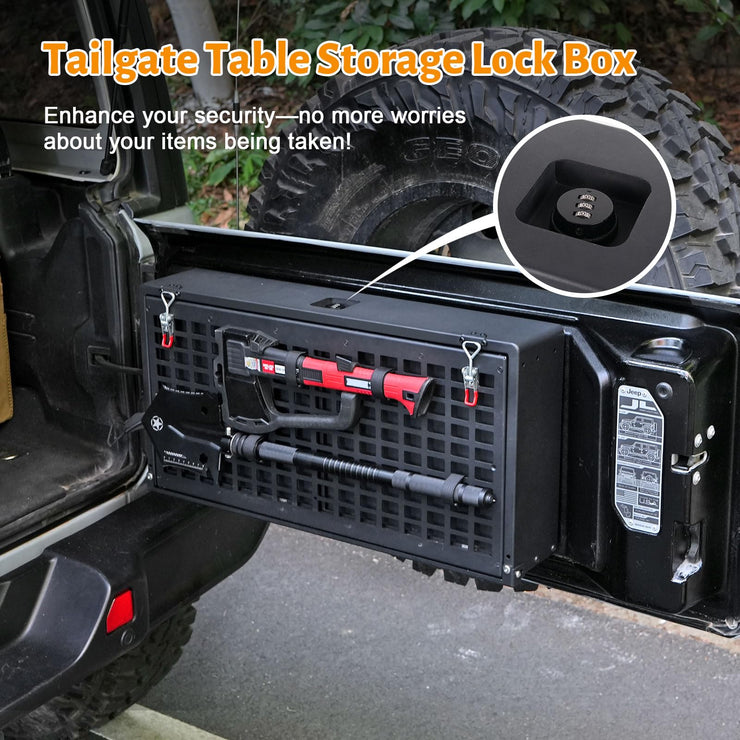 Multi-Functional Rear Foldable Table Cargo Shelf Storage Molle Panel Camping Desk (07-18 Jeep Wrangler JK JKU / 18-24 Jeep Wranger JL JLU）
