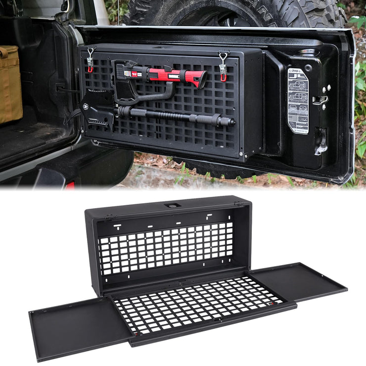 Multi-Functional Rear Foldable Table Cargo Shelf Storage Molle Panel Camping Desk (07-18 Jeep Wrangler JK JKU / 18-24 Jeep Wranger JL JLU）
