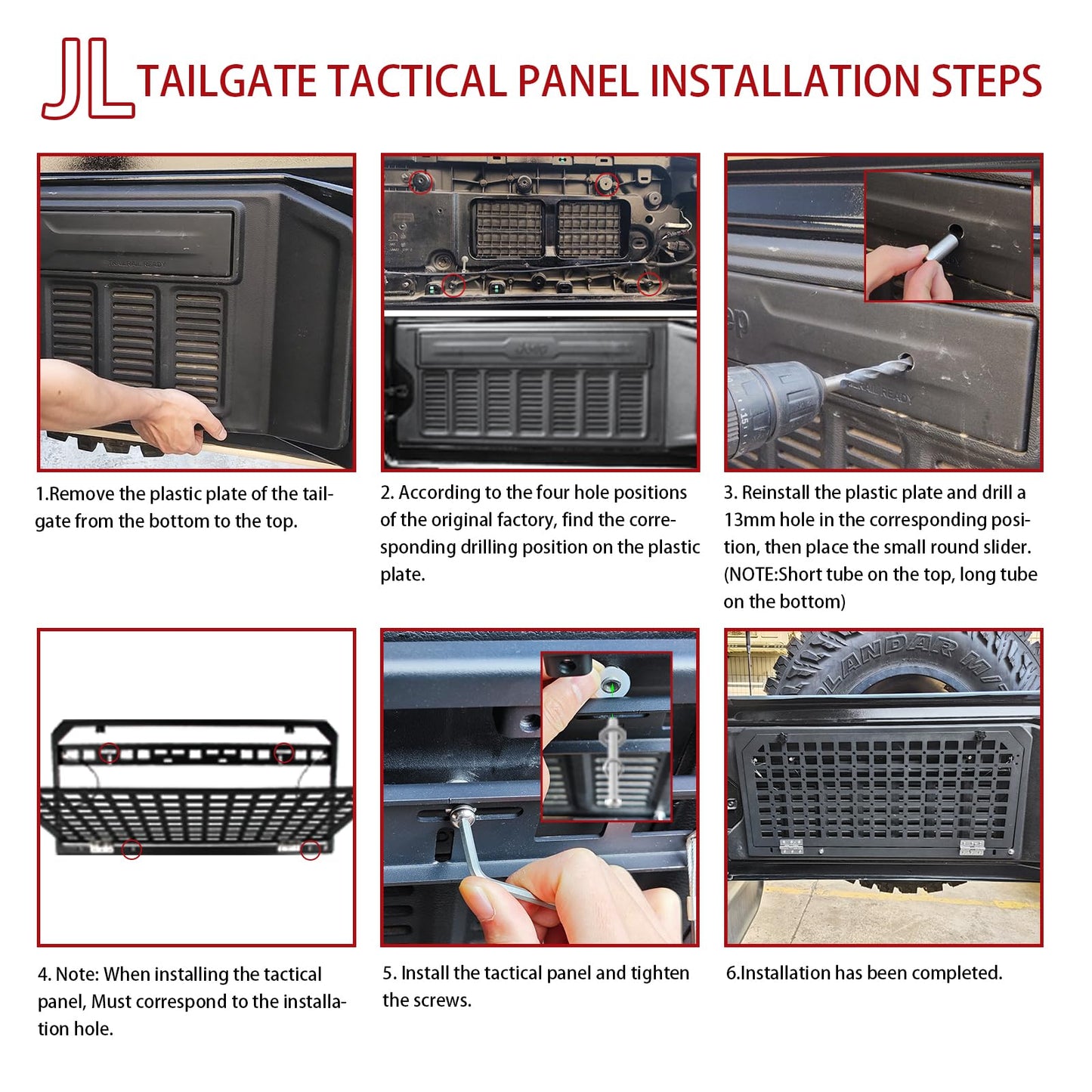 Tailgate Table Molle Panel Foldable Cargo Shelf Aluminum Alloy Storage Shelf (07-24 Jeep Wrangler JK JKU JL JLU, Not Fit JK Models with Stock Subwoofer)