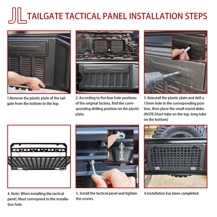 Tailgate Table Molle Panel Foldable Cargo Shelf Aluminum Alloy Storage Shelf (07-24 Jeep Wrangler JK JKU JL JLU, Not Fit JK Models with Stock Subwoofer)