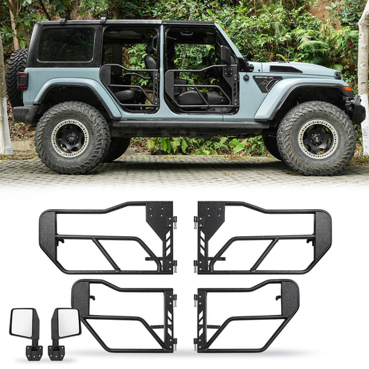 Tubular Half 4 Doors with Side View Mirrors, Off-Road Steel Doors for Summer Trail Adventure（18-24 Jeep wrangler JL JLU, 20-24 Gladiator JT）