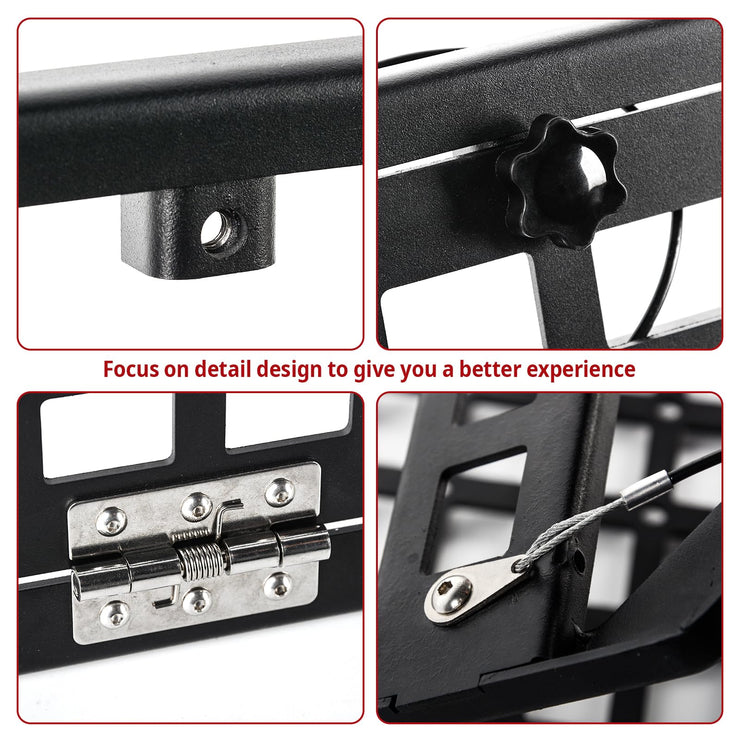 Tailgate Table Molle Panel Foldable Cargo Shelf Aluminum Alloy Storage Shelf (07-24 Jeep Wrangler JK JKU JL JLU, Not Fit JK Models with Stock Subwoofer)