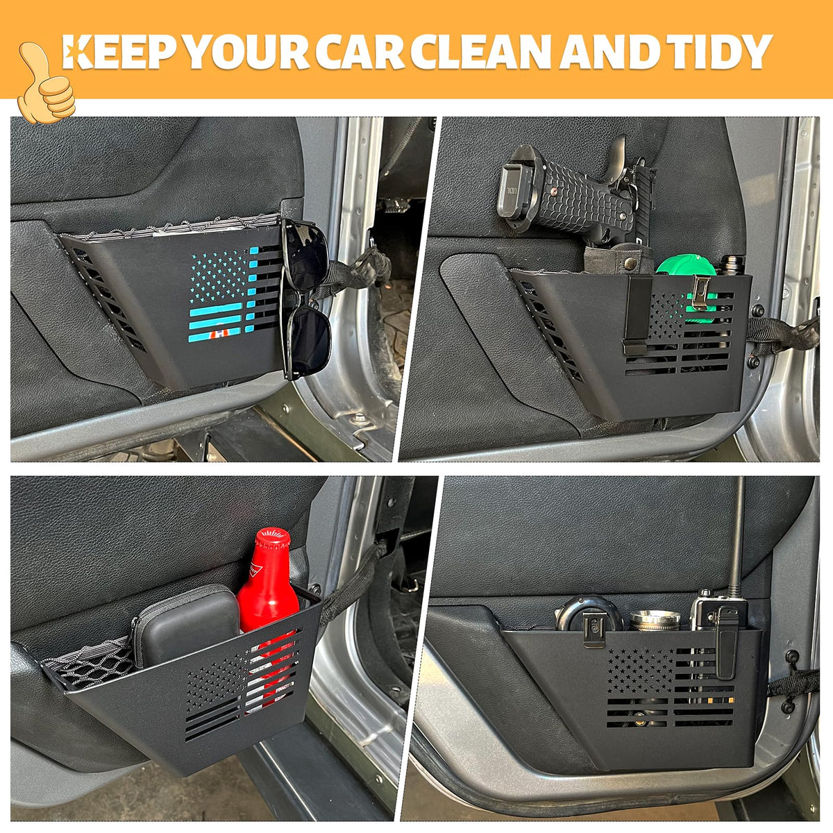 4PCS Front & Rear Steel Door Storage Box Pockets Insert Organizer for 2007-2018 Jeep Wrangler JK 4 Door, Replaces Sagging Nets