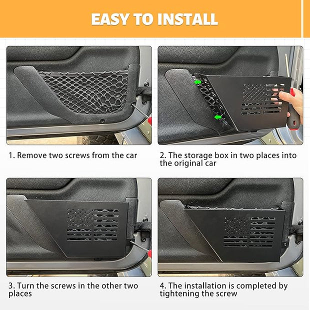 Metal Front & Rear Door Storage Box, Door Side Insert Organizer Box Pockets for 2007-2018 Jeep Wrangler JK 2/4 Door 2pcs(Black)