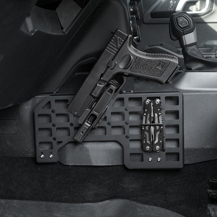 Gun Holder with Molle Panel (21-25 Ford Bronco), Polymer Fast Holster, Center Console Metal Pistol Holster Available for Glock 9mm/SW40/357/G17/G19/P320
