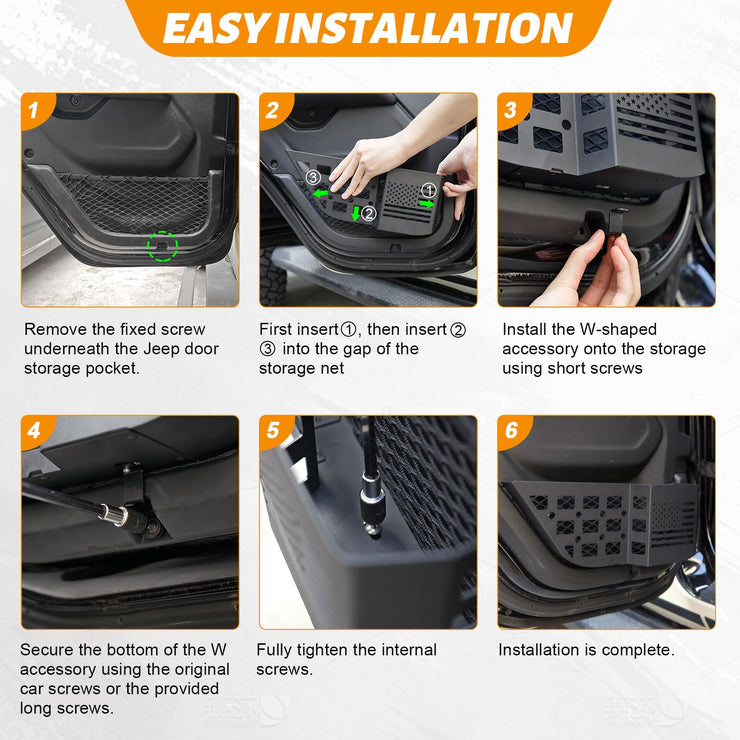 2PCS Metal Rear Door Side Insert Organizer Box for Replace Sagging Nets (18-24 Jeep Wrangler JL 4 Door)