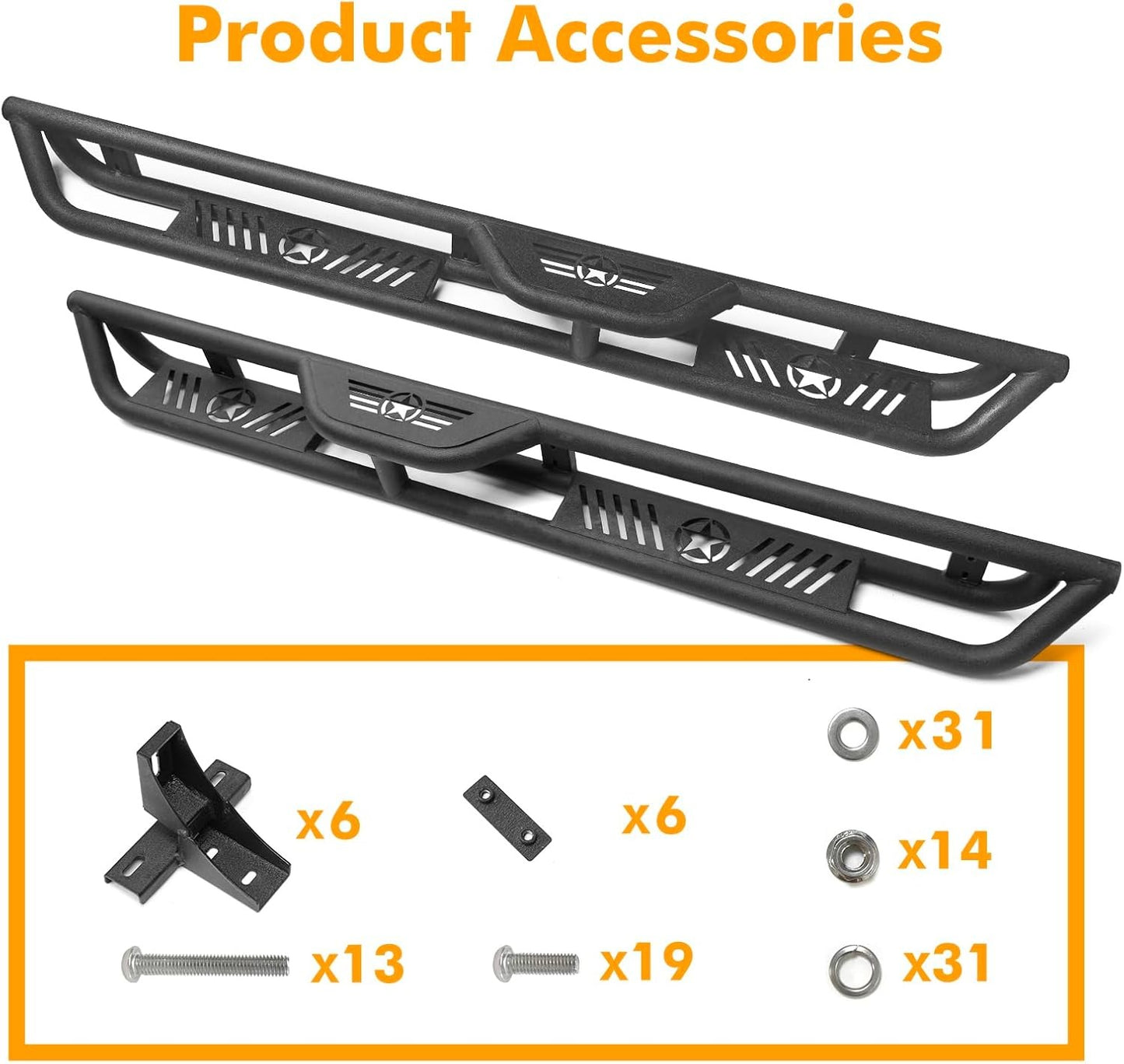 Running Boards Compatible with 2018-2024 Jeep Wrangler JL 4 Doors, 2-Stairs Side Step Rails Coated Black Nerf Bars, Drop-Down Steps