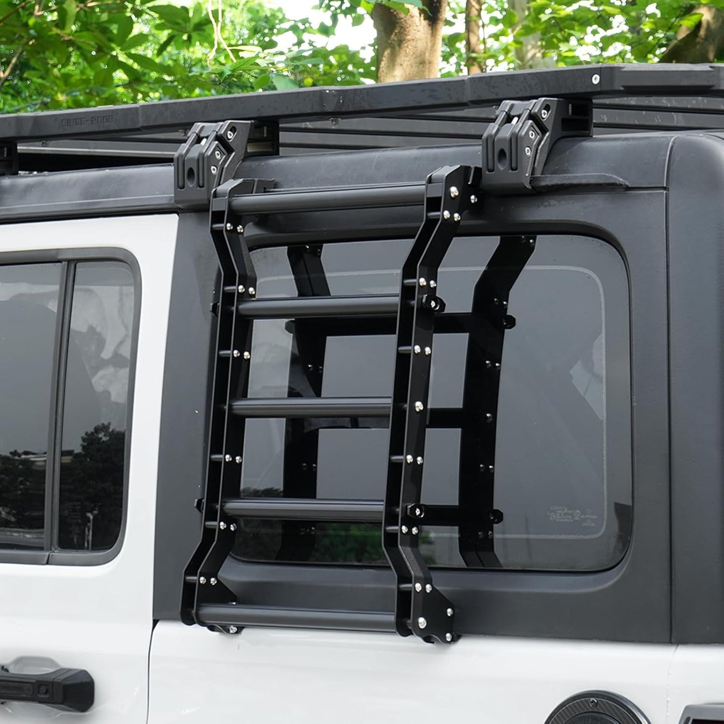 Rear Window Ladder Compatible with 2018-2025 Jeep Wrangler JL JLU 2/4 Door Luggage Ladder Rack Multifunctional Flank Kit, No-Drill Installation