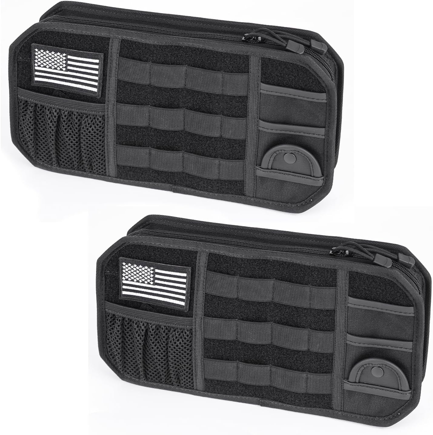 2 Packs Car Sun Visor Organizer, Car Organizer with Zipper Visor Organizer Storage Pouch, Glasses Clip, Card Holder, Molle Panel for Tactical Gears, for Most Vehicles, SUVs & Trucks