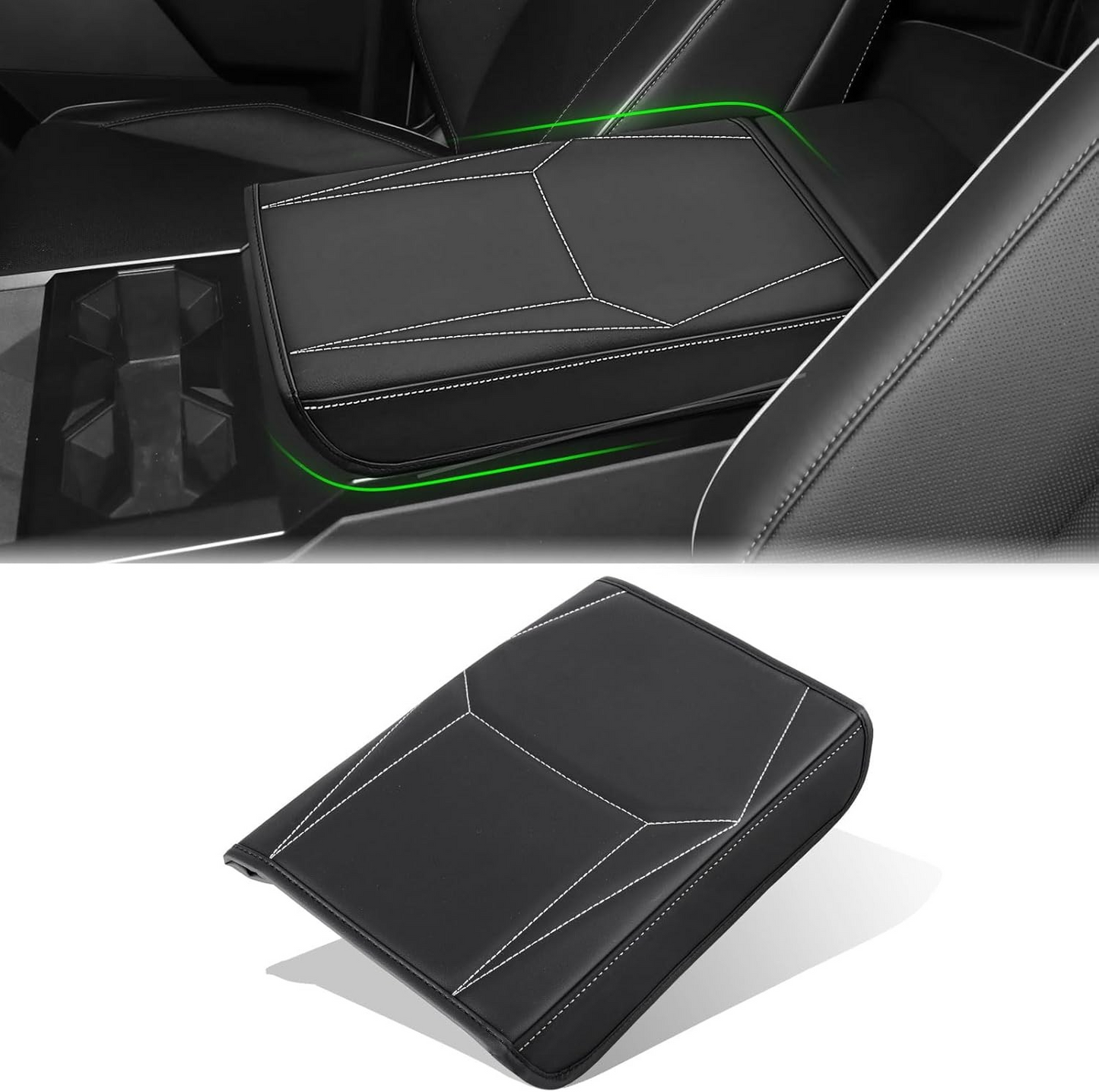 MAIKER Center Console Cover, Upgraded Microfiber Leather Car Armrest Cover Compatible with Tesla Cybertruck 2023 2024 (Black)