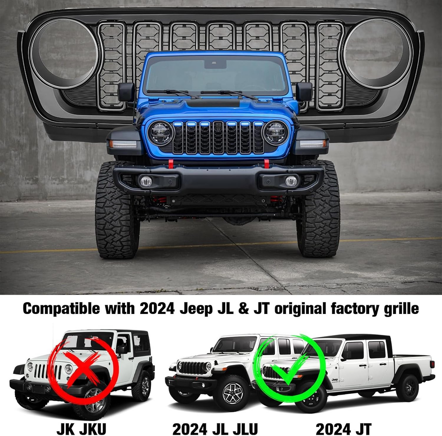 MAIKER RGB LED Grille Lights Compatible with 2024-2025 Jeep Wrangler JL JLU JT Original Factory Grille, 6PCS RGB Adjustable Atmosphere Exterior Grill Lights Remote APP Control