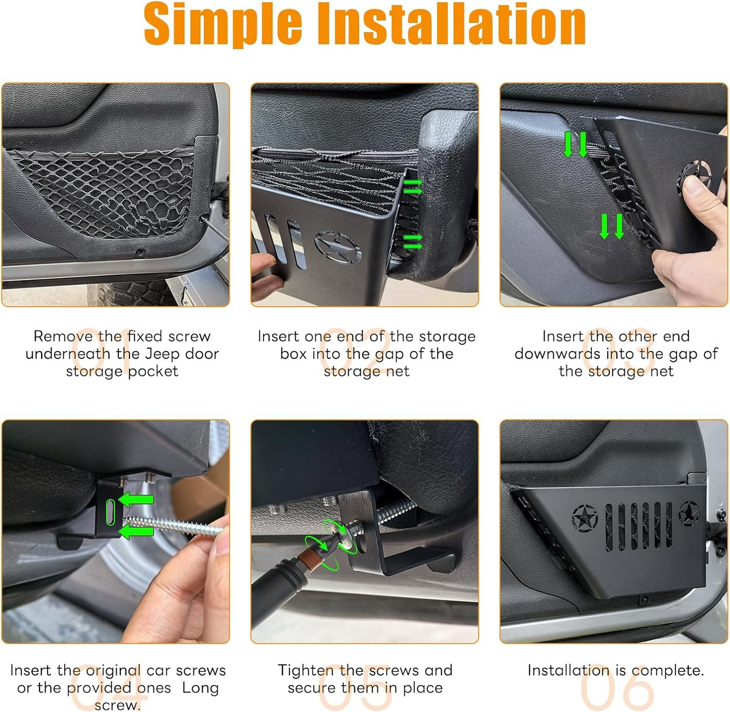 Metal Front Pocket Storage with Cup Holder Compatible with 2007-2018 Jeep Wrangler JK/JKU, Door Organizer Panel, Matte Black Finish, 2pc