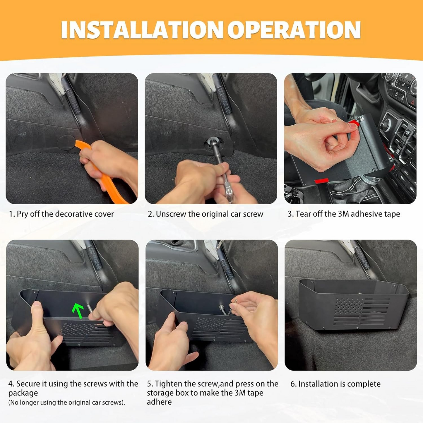 MAIKER Metal Gear Shift Storage Box, Center Console Hanging Box, Upgrade Gear Tray Compatible with 2018-2023 Jeep Wrangler JL JLU & Gladiator JT& 4XE, 2pcs, Black, US Flag Logo