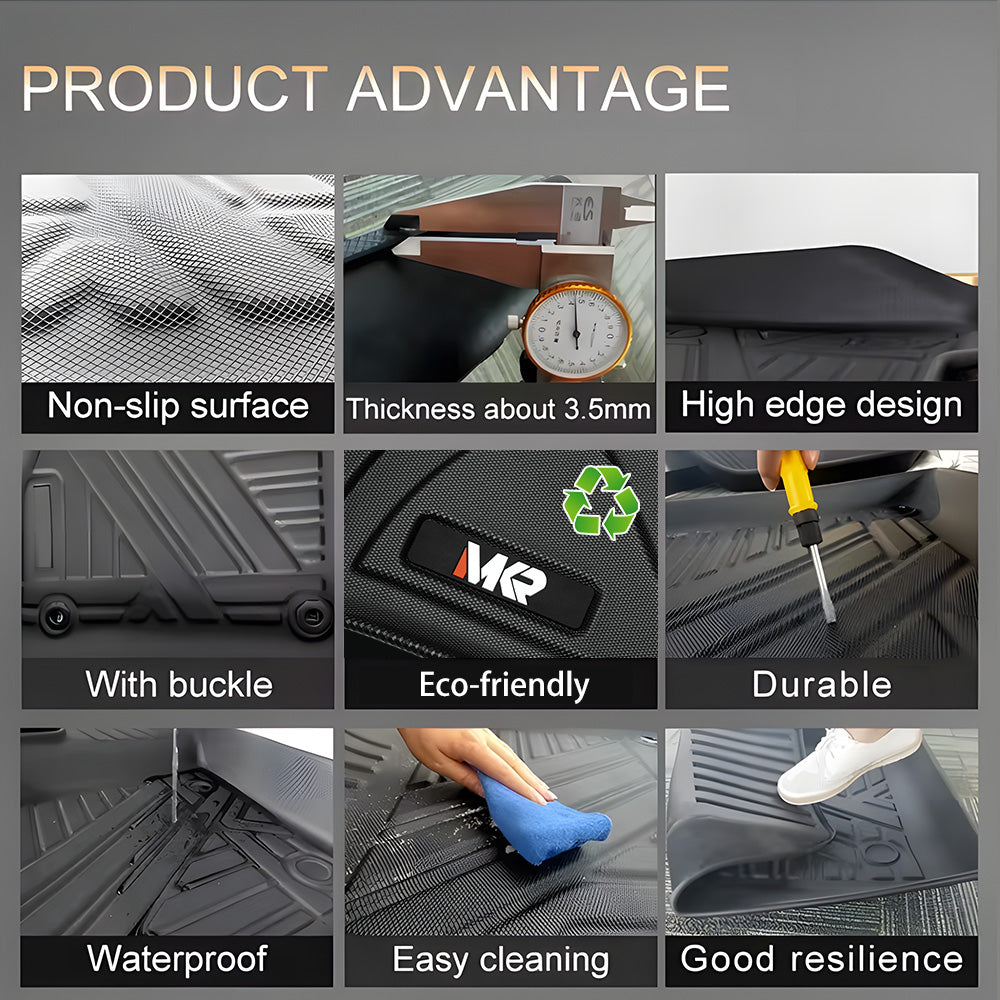 Odorless TPE Floor Mat for Tesla Model 3 2023-2025 6 PCS Waterproof Duty-Proof Fully Surrounded Floor Liner Protection Foot Pad