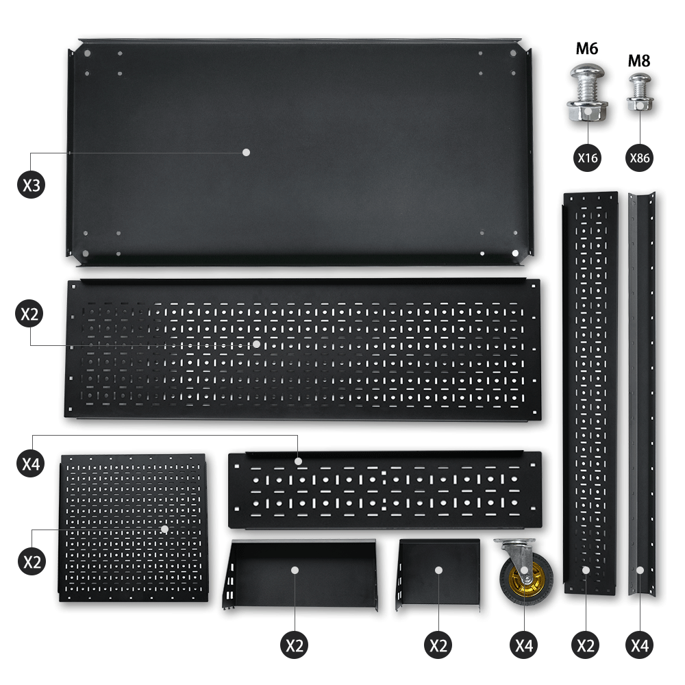 3-Tier DIY Detachable Utility Cart Storage Tool Cart With Steel Pegboard, Foldable Rolling Tool Cart with Wheels For Garage Organizer and Tool Storage