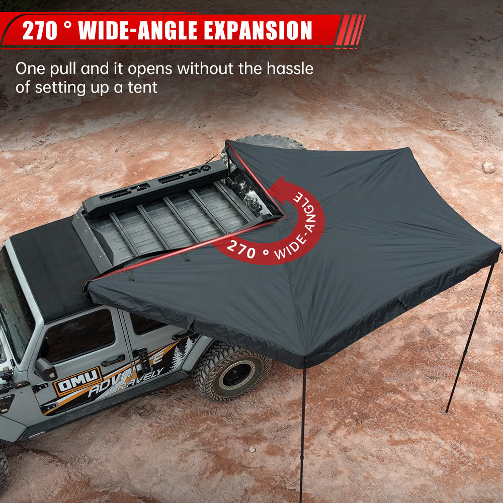 270 Degree Vehicle Awning, Overland Rooftop Car Shelter for SUV Jeep Truck Van,Waterproof Sun Shade Canopy for Driver Side, Only Top Awning Not Include Side Wall