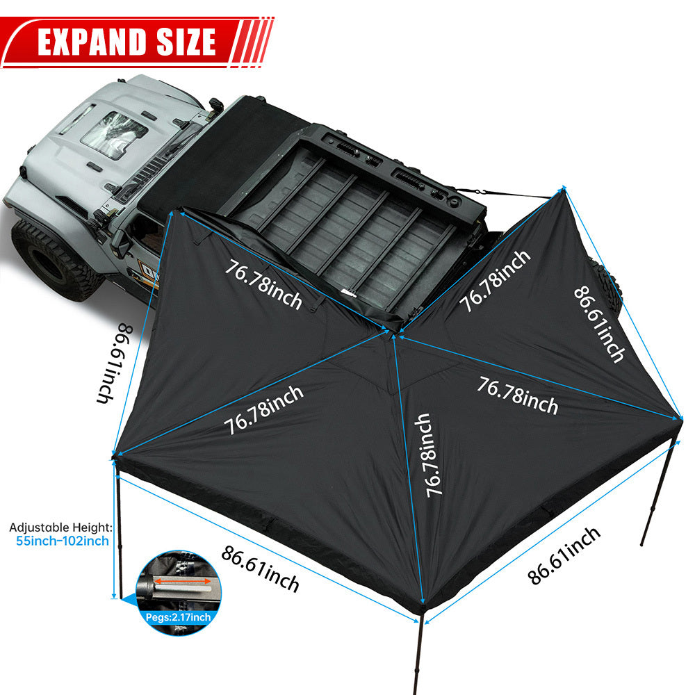 270 Degree Vehicle Awning, Overland Rooftop Car Shelter for SUV Jeep Truck Van,Waterproof Sun Shade Canopy for Driver Side, Only Top Awning Not Include Side Wall