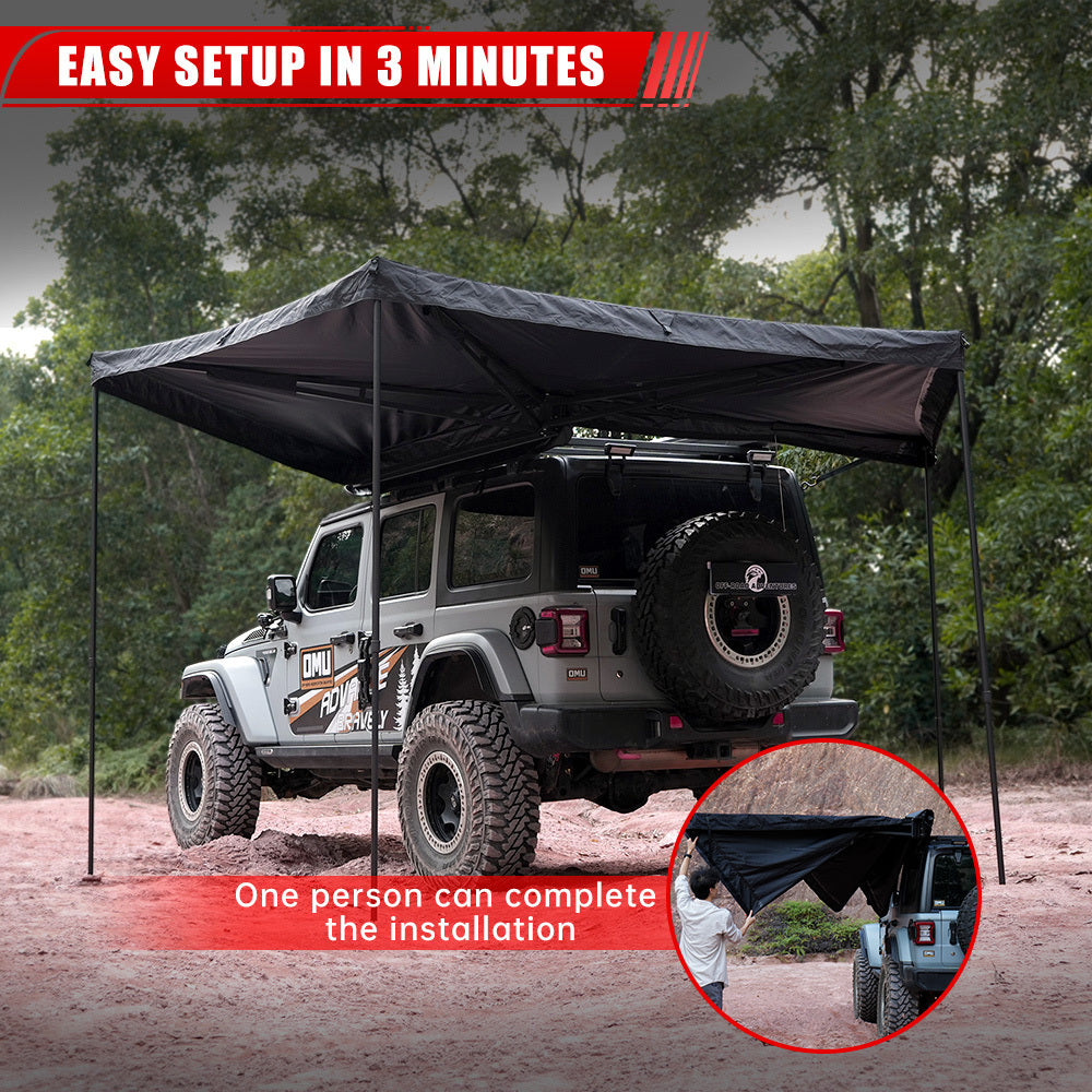 270 Degree Vehicle Awning, Overland Rooftop Car Shelter for SUV Jeep Truck Van,Waterproof Sun Shade Canopy for Driver Side, Only Top Awning Not Include Side Wall