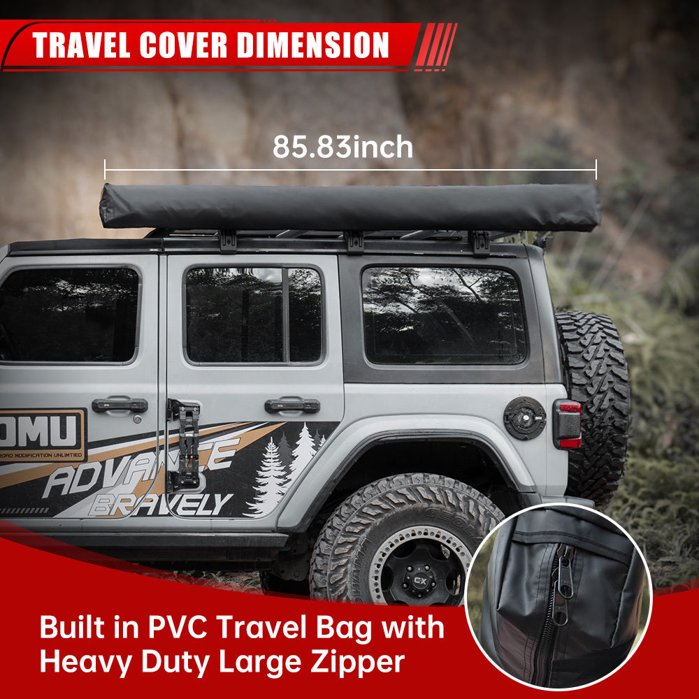 270 Degree Vehicle Awning, Overland Rooftop Car Shelter for SUV Jeep Truck Van,Waterproof Sun Shade Canopy for Driver Side, Only Top Awning Not Include Side Wall