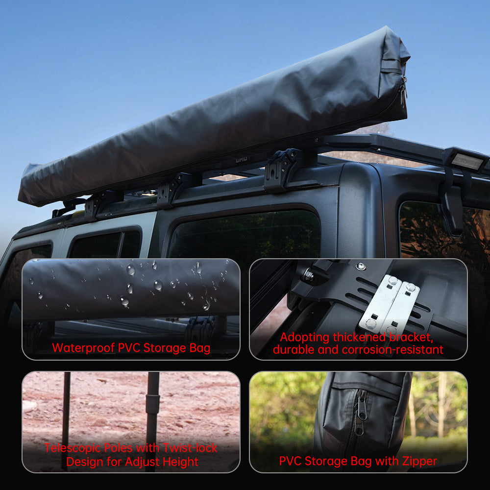 270 Degree Vehicle Awning, Overland Rooftop Car Shelter for SUV Jeep Truck Van,Waterproof Sun Shade Canopy for Driver Side, Only Top Awning Not Include Side Wall