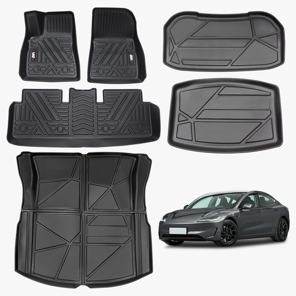 Odorless TPE Floor Mat for Tesla Model 3 2023-2025 6 PCS Waterproof Duty-Proof Fully Surrounded Floor Liner Protection Foot Pad
