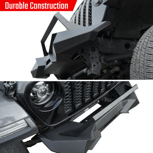 X Style Front Bumper with Winch Plate Compatible with Wrangler JK (2007-2018) Heavy Duty Black Textured Manganese Steel Construction