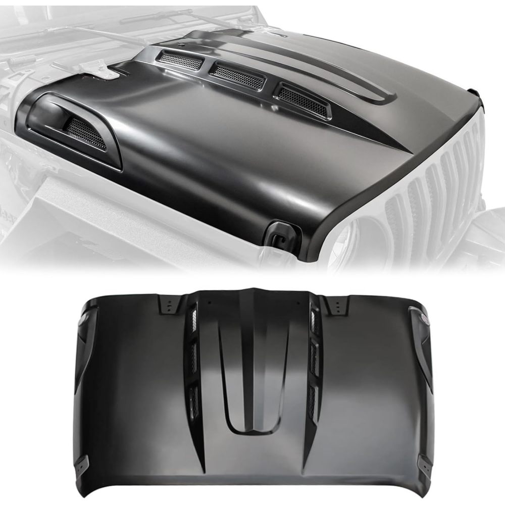 Vented Heat Dispersion Hood Compatible with Jeep Wrangler JL JLU 2018-2024 Gladiator JT 2020-2024 Avenger Style Metal Replacement Hoods Accessory(Not Fit Mojave and 392 Models)