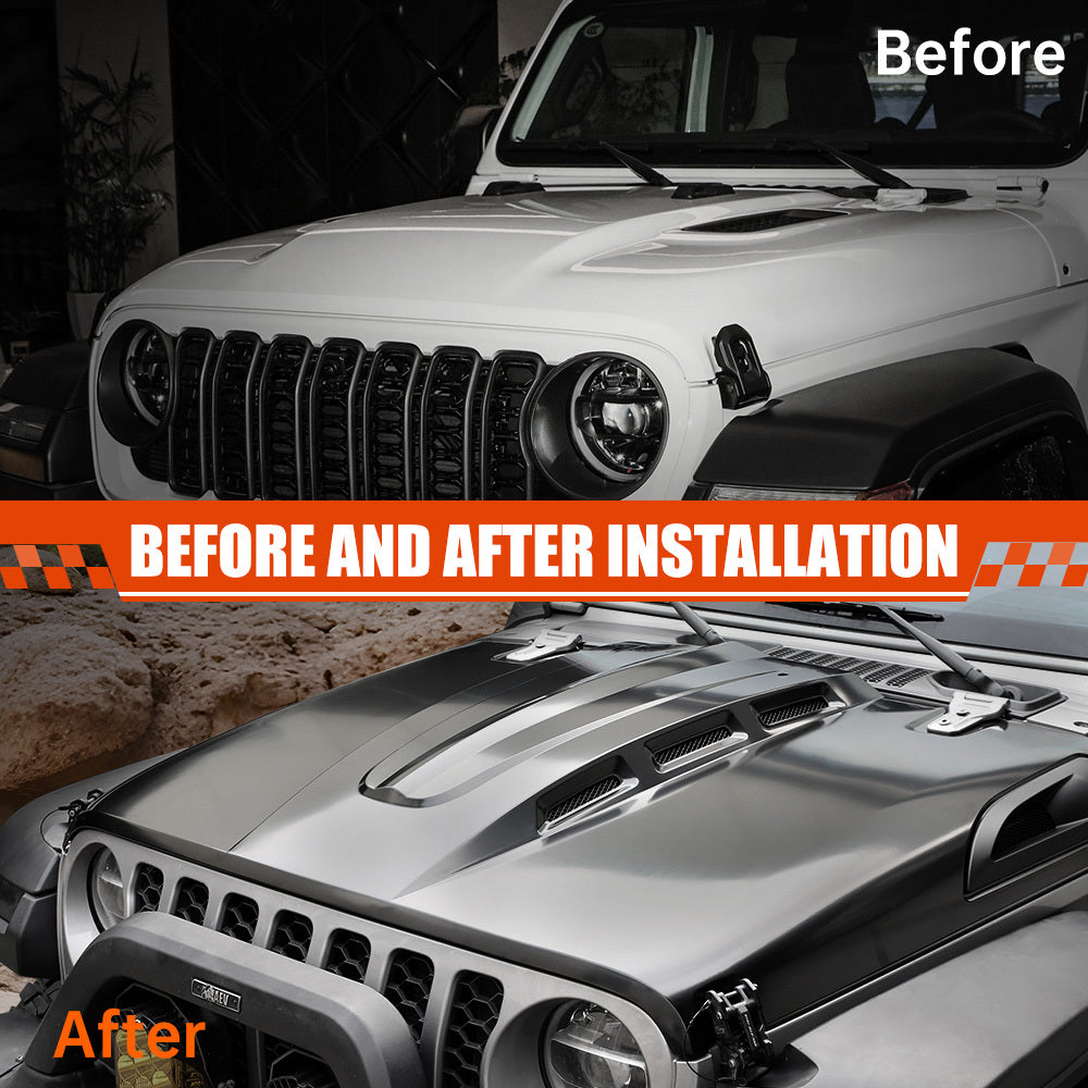 Vented Heat Dispersion Hood Compatible with Jeep Wrangler JL JLU 2018-2024 Gladiator JT 2020-2024 Avenger Style Metal Replacement Hoods Accessory(Not Fit Mojave and 392 Models)