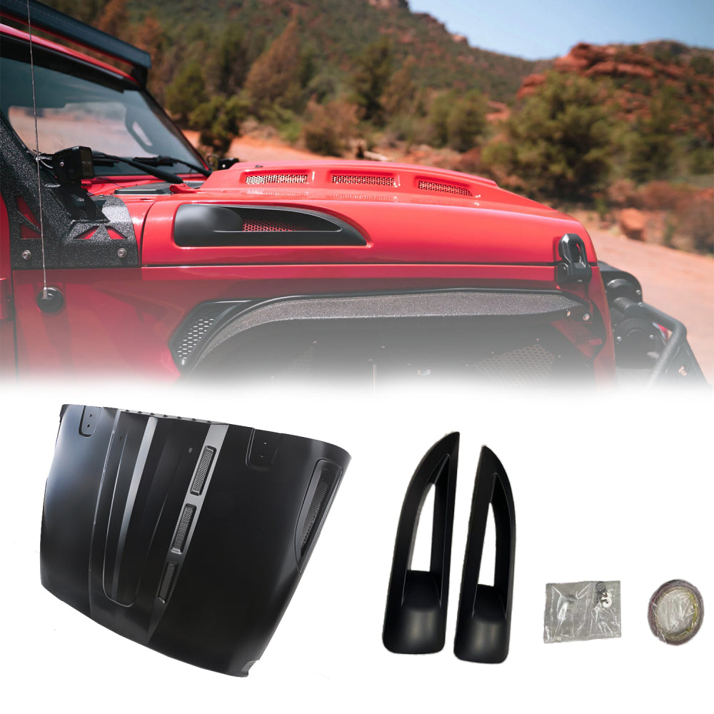 Vented Heat Dispersion Hood Compatible with Jeep Wrangler JL JLU 2018-2024 Gladiator JT 2020-2024 Avenger Style Metal Replacement Hoods Accessory(Not Fit Mojave and 392 Models)