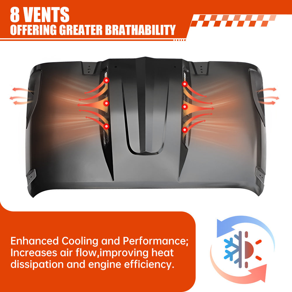 Vented Heat Dispersion Hood Compatible with Jeep Wrangler JL JLU 2018-2024 Gladiator JT 2020-2024 Avenger Style Metal Replacement Hoods Accessory(Not Fit Mojave and 392 Models)