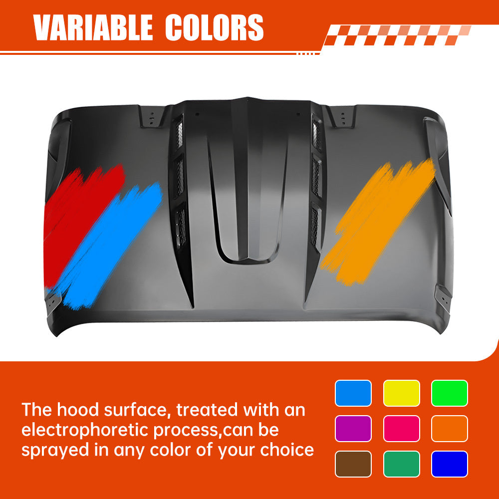 Vented Heat Dispersion Hood Compatible with Jeep Wrangler JL JLU 2018-2024 Gladiator JT 2020-2024 Avenger Style Metal Replacement Hoods Accessory(Not Fit Mojave and 392 Models)