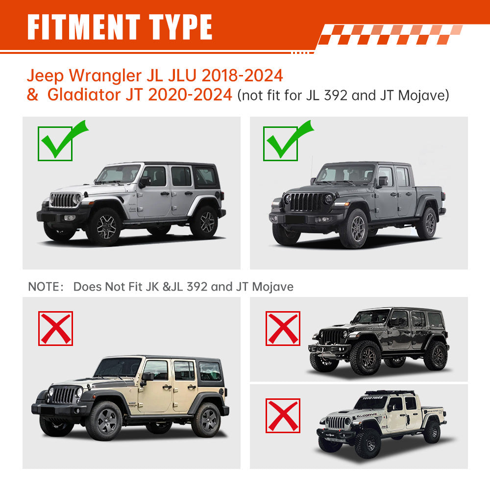 Vented Heat Dispersion Hood Compatible with Jeep Wrangler JL JLU 2018-2024 Gladiator JT 2020-2024 Avenger Style Metal Replacement Hoods Accessory(Not Fit Mojave and 392 Models)