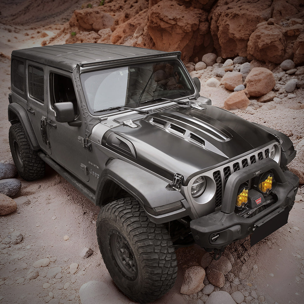 Vented Heat Dispersion Hood Compatible with Jeep Wrangler JL JLU 2018-2024 Gladiator JT 2020-2024 Avenger Style Metal Replacement Hoods Accessory(Not Fit Mojave and 392 Models)